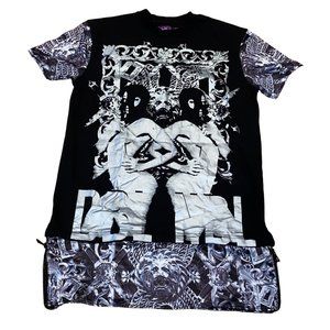 Double Needle Black Silver Tee Shirt Size Medium Mens Womens Graphic Cotton